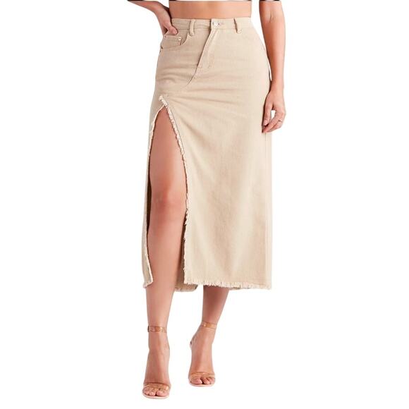 Signature 8 Tan Maxi Skirt Fringe Hem Western Festival Runway Look Size M - Picture 1 of 7